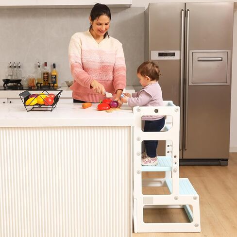 Kids' Adjustable Height Kitchen Step Stool, Safe Learning Platform Tower for Toddlers in Kitchen & Bathroom (Yellow) in Saudi Arabia