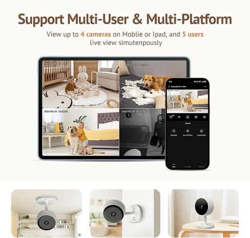 3MP 2K Indoor Camera 5GHz & 2.4GHz, Indoor Home Security Cameras 4 Pack for Baby/Elder/Dog/Pet Camera with Phone app, Motion Detection, 2-Way Talk, US Cloud & SD Card Storage in Saudi Arabia