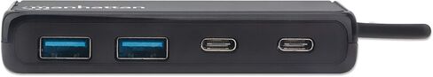 موزع USB فائق السرعة بأربعة منافذ مانهاتن يدعم سرعات نقل 5 جيجابت في الثانية مع موصل ذكر USB-A مدمج ومنفذين USB-A أنثى ومنفذين USB-C أنثى ومؤشر طاقة LED، يعمل بالحافلة، أسود in Kuwait