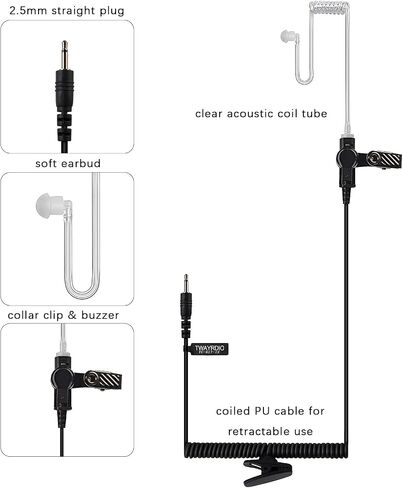 TWAYRDIO 2.5mm Receiver and Listen Only Surveillance Headset Clear Acoustic Earpiece with One Pair Medium Earmolds for Two-Way Radios, Transceivers and Radio Speaker Mics Jacks in Saudi Arabia