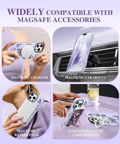 GVIEWIN Magnetic for iPhone 16 Pro Max Case Compatible with Magsafe, [Screen & Camera Lens Protector] Fashion Pattern Translucent Shockproof Phone Cover for 16 Pro Max 6.9" (Starry Butterfly/Purple) in Saudi Arabia