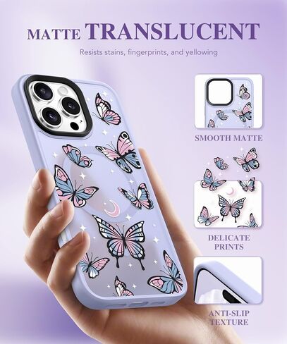 GVIEWIN Magnetic for iPhone 16 Pro Max Case Compatible with Magsafe, [Screen & Camera Lens Protector] Fashion Pattern Translucent Shockproof Phone Cover for 16 Pro Max 6.9" (Starry Butterfly/Purple) in Saudi Arabia