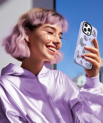 GVIEWIN Magnetic for iPhone 16 Pro Max Case Compatible with Magsafe, [Screen & Camera Lens Protector] Fashion Pattern Translucent Shockproof Phone Cover for 16 Pro Max 6.9" (Starry Butterfly/Purple) in Saudi Arabia