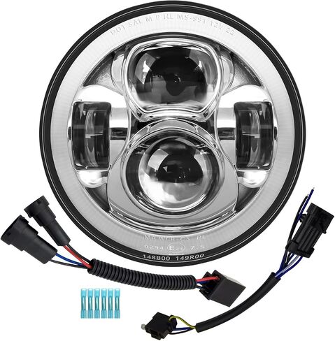 7 inch Motorcycle LED Headlight DRL White Halo DOT Kit Compatible with Harley Davidson Fat Boy Street Glide Heritage Softail Road King Electra Glide - Black in Saudi Arabia