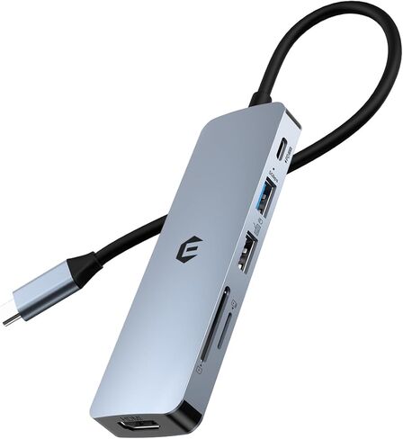 محور USB C، محول Tymyp 6 في 1 USB، 4K HDMI، 100W PD، منافذ USB 3.0، منافذ USB 2.0، وقارئ بطاقة SD/TF، ​​متوافق مع Mac Pro/Air، iPad Pro، iMac، والمزيد in Kuwait