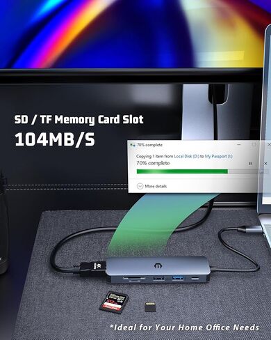 محور USB C، محول Tymyp 6 في 1 USB، 4K HDMI، 100W PD، منافذ USB 3.0، منافذ USB 2.0، وقارئ بطاقة SD/TF، ​​متوافق مع Mac Pro/Air، iPad Pro، iMac، والمزيد in Kuwait