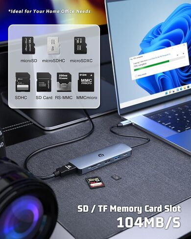 محور USB C، محول Tymyp 6 في 1 USB، 4K HDMI، 100W PD، منافذ USB 3.0، منافذ USB 2.0، وقارئ بطاقة SD/TF، ​​متوافق مع Mac Pro/Air، iPad Pro، iMac، والمزيد in Kuwait