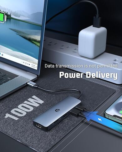 محور USB C، محول Tymyp 6 في 1 USB، 4K HDMI، 100W PD، منافذ USB 3.0، منافذ USB 2.0، وقارئ بطاقة SD/TF، ​​متوافق مع Mac Pro/Air، iPad Pro، iMac، والمزيد in Kuwait