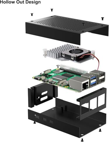حافظة Miuzei Retro لجهاز Raspberry Pi 5، Pi 5، حافظة من الألومنيوم المعدني مع مروحة تبريد نشطة رسمية، إزالة الغلاف لـ Raspberry Pi 5B 4GB/8GB (بدون لوحة Pi) in Kuwait