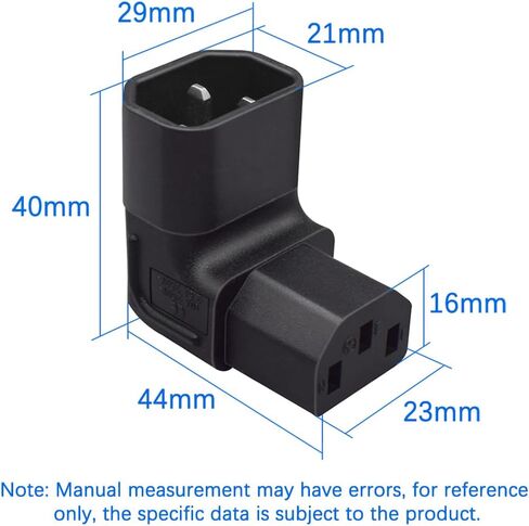 IEC320 C14 Male to C13 Female AC Power Converter，90 Degree UP Right Angled Female C13 Power Extension Adapter,C14 3 pin to C13 for PDU & UPS,3 Pole， 250V 10A in Kuwait