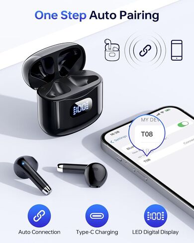 سماعات أذن لاسلكية بلوتوث 5.3، سماعات أذن استريو تعمل لمدة 40 ساعة مع شاشة LED وحقيبة شحن IPX7 مقاومة للماء داخل الأذن مع ميكروفون للهاتف والكمبيوتر اللوحي والكمبيوتر المحمول والرياضات in Kuwait