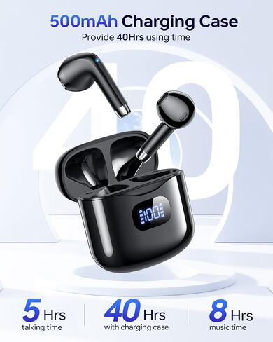 سماعات أذن لاسلكية بلوتوث 5.3، سماعات أذن استريو تعمل لمدة 40 ساعة مع شاشة LED وحقيبة شحن IPX7 مقاومة للماء داخل الأذن مع ميكروفون للهاتف والكمبيوتر اللوحي والكمبيوتر المحمول والرياضات in Kuwait