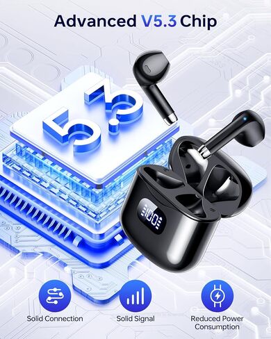 سماعات أذن لاسلكية بلوتوث 5.3، سماعات أذن استريو تعمل لمدة 40 ساعة مع شاشة LED وحقيبة شحن IPX7 مقاومة للماء داخل الأذن مع ميكروفون للهاتف والكمبيوتر اللوحي والكمبيوتر المحمول والرياضات in Kuwait