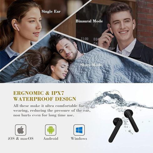 Wireless Earbuds Bluetooth Earbuds 5.0 Headphones,Noise Cancellation Headsets,Pop-ups Auto Pairing in-Ear Hi-Fi Stereo Sound Mic IPX7 Waterproof Headset for Samsung/iOS/Android, Blacks in Saudi Arabia