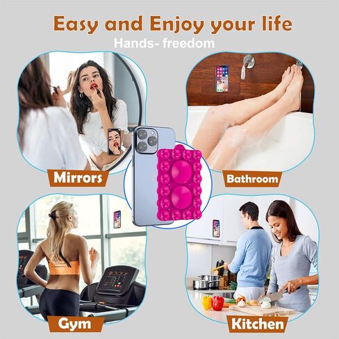 Silicone Suction Phone Holder Mount,Silicon Adhesive Phone Accessory for iPhone and Android, Hands-Free Mirror Shower Phone Holder,TikTok Videos and Selfies (Transparent 2Pack, Double Sided) in Kuwait