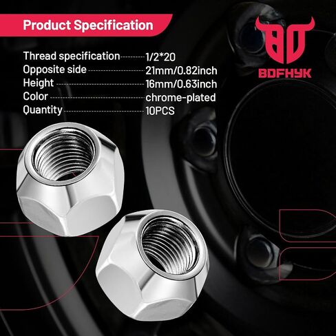 BDFHYK 1/2x20 Wheel Lug Nuts, 5pcs 1/2-20 Lug Nuts OEM Factory Style One-Piece Silver Solid Chrome Open End Finish Lug Nuts 0.82 inch 21mm Hex 0.63 inch 16mm Tall for Trailers Tire Wheel in Saudi Arabia