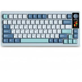 FKZ LT75 75% Wireless Mechanical Keyboard,Gasket Hot Swappable Custom RGB Backlit NKRO TKL Gaming Keyboard with Screen&Knob PBT Keycaps BT5.0/2.4G/Type-C Wired Keyboard for Office/Gamer (Black-Gray)