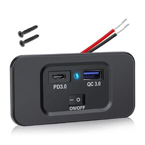 Linkstyle 12V USB Outlet, 36W QC3.0 USB-A Port & 30W PD3.0 USB-C Port Charger Socket, Blue Indicator, Switch, for Marine Trunk