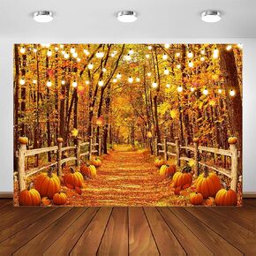 Avezano Fall Backdrops for Photography Autumn Maple Leaves Forest Path Photo Background Thanksgiving Holiday Portrait Photoshoot Backdrop Rustic Yellow Natural Harvest Pumpkin Banner (7x5ft)