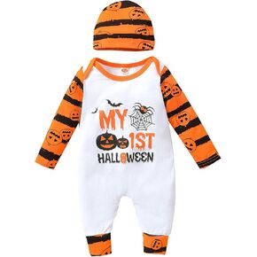 Thorn Tree Infant Newborn Baby Girl Boy Long Sleeve Romper Unisex Baby Halloween Outfits 2Pcs Hat+Jumpsuit Clothes Set (My first halloween set 2, 0-3 Months)