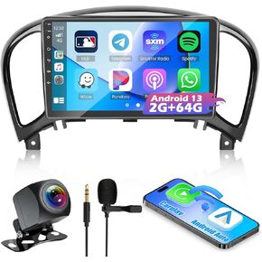 2+64G Hikity Android 13 Stereo for Nissan Juke 2011-2016 with Wireless Apple CarPlay Android Auto, 9 Inch Touchscreen Android GPS Navigation System with WiFi RDS BT