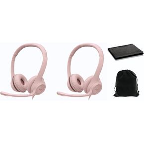 Logitech H390 Wired Headset W/Mic Stereo Headphones with Noise Cancelling Microphone, USB, in-Line Controls, Works with Chromebook, PC Headset, W/Pouch and Cloth, 2 Pack (Black) Bulk Packaging