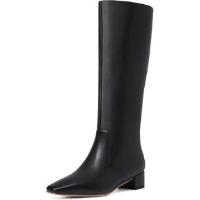 MUCCCUTE Knee High Boots - Boots for Women Square Toe Chunky Heels Tall Boots Pull-On PU Low Block Heel Long Boot
