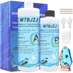 Deep Pour Epoxy Resin, Crystal Clear Resin Kit 48oz, 2"-4" Ultra Clear Finish & Bubble-Free, 2:1 Art Casting Resin for Epoxy River Tables, Wood