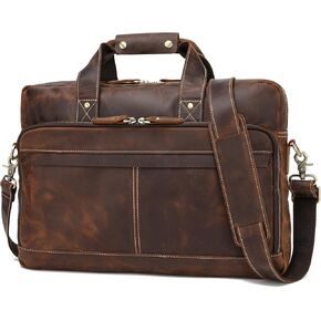 Hespary Full Grain Leather Briefcase for Men, Multifunctional Compartment Adjustable Shoulder Strap Leather Messenger Bag Fits 17 inches Laptop