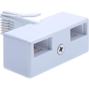 BT Telephone Socket Line 2 Way Splitter | Female Jacks to BS6312 431A Male Plug | Cable UK Adapter Landline Port Converter Extender FAX Modem Corded Cordless Phone Sky| 4 Wire Converter | White