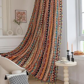 Erbnaryx Boho Curtains for Living Room, Boho Curtains 2 Panels Blackout with Rod Pocket Drapes 84 Inch, Boho Navy Blue Floral Curtains for Bedroom (Navy Blue Floral-80% Blackout)