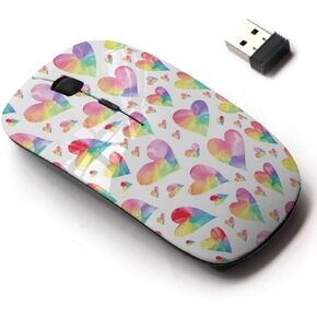 2.4G Wireless Mouse with Cute Pattern Design for All Laptops and Desktops with Nano Receiver - Hearts Rainbow