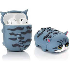Silicone Case Compatible for Apple Airpods with Funny Cute Cover [Cute Pet Design](Cat Grey)