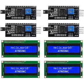 4-Pack 1602 LCD Display Module I2C Blue Screen Backlight 16x2 Character IIC Serial Interface Adapter Compatible with Arduino DIY Project IoT