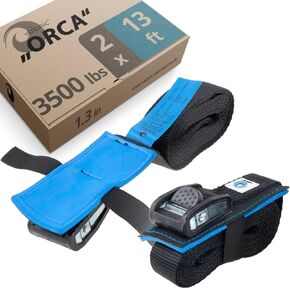 valonic ORCA - tie Down Straps Heavy Duty - 3500 lbs, Padded, cam Buckle, 13 ft x 1.3 in, 2 Pack - for roof Rack, Surfboard, Kayak and Paddle Board - Black, with Protection pad