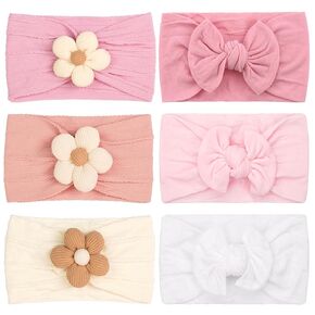 6PCS Baby Flower Headbands&Baby Girls Bows Headbands Soft Nylon Hairbands Hair Accessories for Newborn Infant Toddler Kids