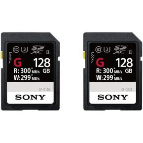 Sony 2 Pack SF-G128/T1 High Performance 128GB SDXC UHS-II Class 10 U3 Memory Card with Blazing Fast Read Speed up to 300MB/s