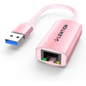 LENTION USB 3.0 Type A to Gigabit Ethernet Adapter, RJ45 Wired LAN Network Converter Compatible with Nintendo Switch, MacBook Pro/Air, Surface, Chromebook, Windows Laptops,More (HU604, Rose Gold)