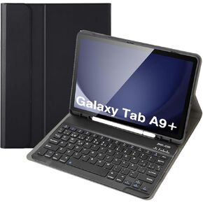 حافظة لوحة مفاتيح لجهاز Samsung Galaxy Tab A9+ Plus مقاس 11 بوصة 2023، لوحة مفاتيح إسبانية قابلة للفصل مع حامل أقلام لجهاز SM-X210/X216/X218، أسود