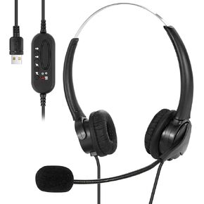 SOONHUA 6.3oz سماعة رأس USB سلكية خفيفة الوزن، سماعات رأس خفيفة الوزن لمركز الاتصال مع ميكروفون، سماعة USB مع ميكروفون لإلغاء الضوضاء لمركز الاتصال بسطح المكتب للكمبيوتر المحمول in Kuwait
