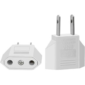 (10Pcs) EU to US Travel Power Plug Adapter Converter,USA Plug to EU Socket,USA 3 pins to European 2 Holes Adapter,Circular Hole to 2 pin Conversion Plug (White)