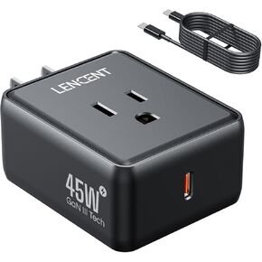 LENCENT 45W Super Fast Charging 2.0, GaN PPS USB C Fast Charger with AC Outlet, Compatible for Samsung Galaxy S23/S23+/S23 Ultra/S22/S22 Ultra/S21/Note 20/Note 10, Laptop, 6.6ft Type C Cable Included