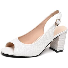 PURCHAWEE Women Peep Toe Dressy Shoes Slingback Pumps,Comfort Adjustable Ankle Strap Low Heel Sandals Chunky Heel Pumps Dressy Party Wedding Shoes