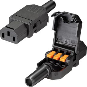 3 Pin Terminal Quick Connectors, 10A 250V IEC320 C13 Female + C14 Male Inline Power Plug Adapter Socket Connector