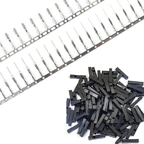 whiteeeen Total 200pcs (100 Pairs) Male and Female Pins Connector Kit fit for 2.54mm Connector Housing Jumper Wire Cable DIY Kit and 200pcs Black Shells