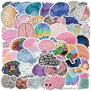 55PCS Colorful Brain Stickers Funny Stickers for Water Bottles Laptop Luggage Scrapbook Journaling, Eikecy Cute Cartoon Brain Stickers for Adults Kids Vinyl Waterproof Decals