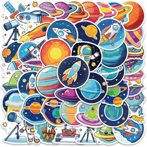 Space Stickers Planet Stickers for Kids Teens Adults, Eikecy Cute Galaxy Stickers Waterproof Vinyl Decals Kawaii Stickers for Water Bottles Laptop Luggage Scrapbook(50PCS)