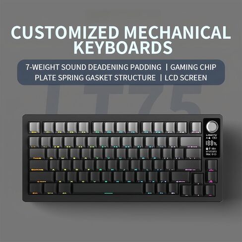 FKZ LT75 75% Wireless Mechanical Keyboard,Gasket Hot Swappable Custom RGB Backlit NKRO TKL Gaming Keyboard with Screen&Knob PBT Keycaps BT5.0/2.4G/Type-C Wired Keyboard for Office/Gamer (Black-Gray) in Saudi Arabia