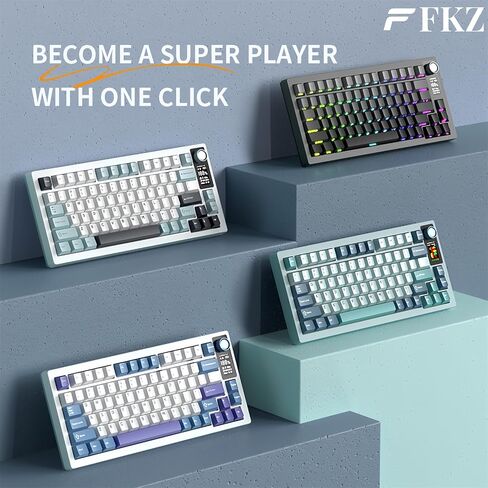 FKZ LT75 75% Wireless Mechanical Keyboard,Gasket Hot Swappable Custom RGB Backlit NKRO TKL Gaming Keyboard with Screen&Knob PBT Keycaps BT5.0/2.4G/Type-C Wired Keyboard for Office/Gamer (Black-Gray) in Saudi Arabia