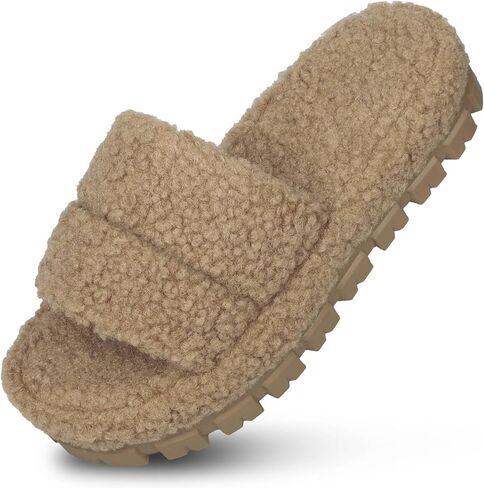 House Slippers for women Fluffy Slippers Open Toe House Shoes Anti-skid Warm Breathable Comfortable Platform Slippers Indoor Outdoor in Saudi Arabia